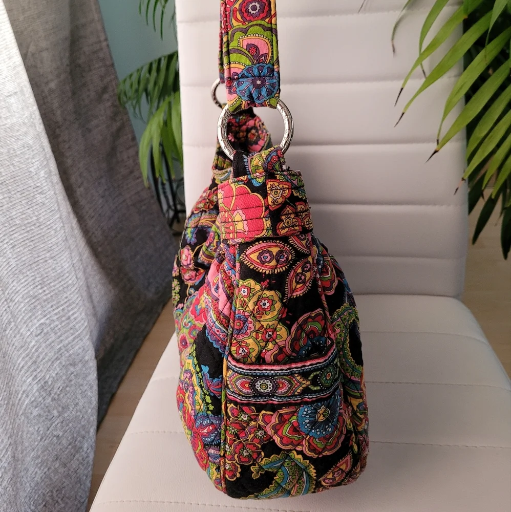 Vera Bradley Black Multicolor Floral Quilted Hobo Bag